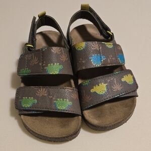 George Kids Sandals - Gray with Green and Blue Dinosaur Design